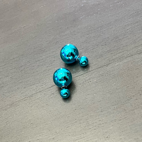 Turquoise Blue Metallic Lightweight Double Sided Interchangeable Back Earrings - Picture 1 of 7